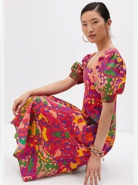 Anthropologie Roopa Pemmaraju Floral Midi Dress Abstract Colorful